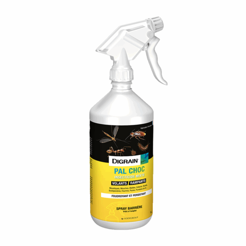 Digrain Pal Choc, aérosol insecticide puissant contre les moustiques et autres insectes volants.