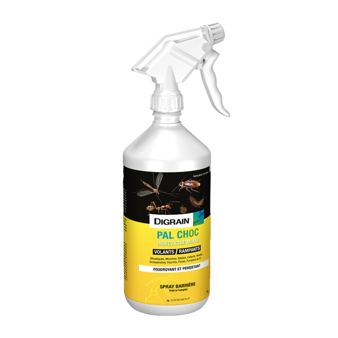 Digrain Pal Choc, aérosol insecticide puissant contre les moustiques et autres insectes volants.