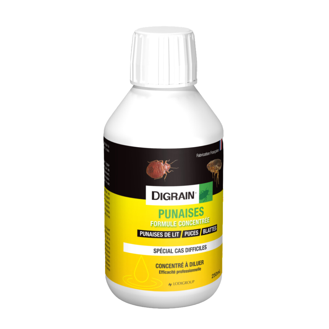 Digrain Punaises Formule Concentrée NF, insecticide efficace contre les punaises de lit à toutes les étapes de leur cycle.