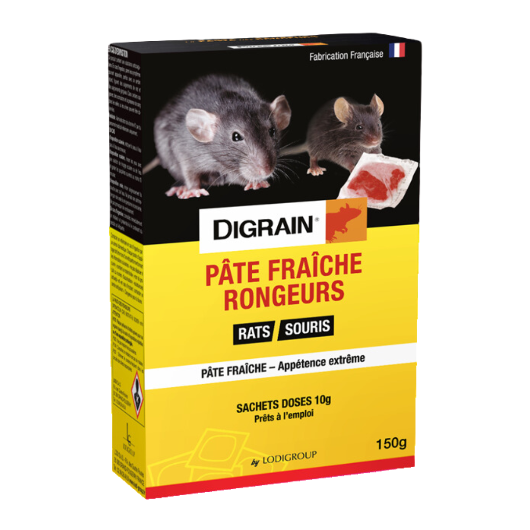 Pâte fraîche pour rongeurs, appât puissant et prêt à l'emploi pour éliminer rats et souris.
