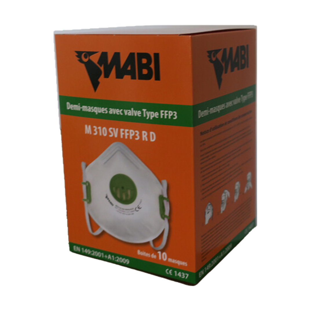Demi-masque jetable FFP3 avec coque, protection contre les particules fines et les poussières.