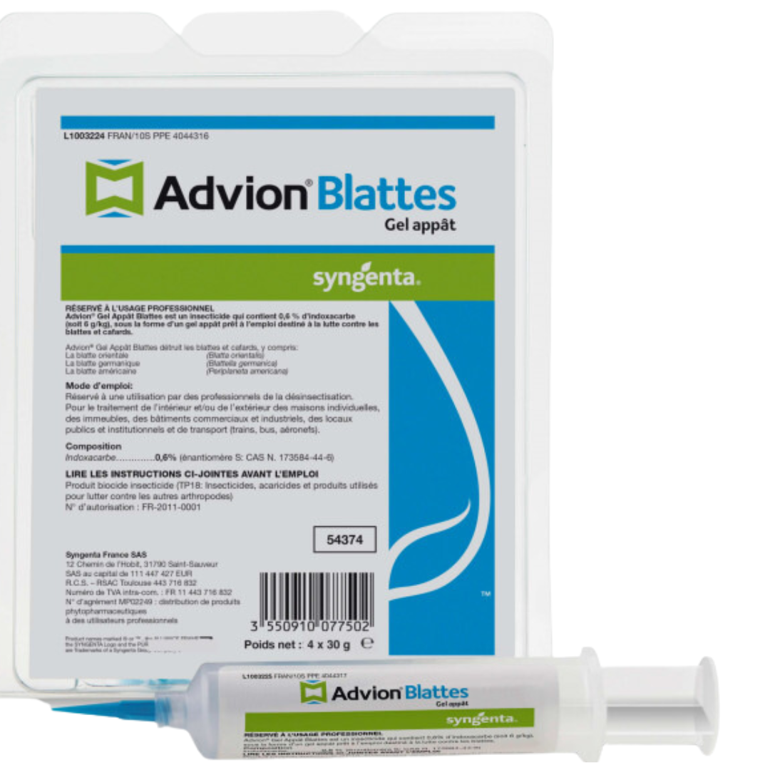 Lot de 4 tubes de 30g de gel Advion pour le contrôle des blattes, avec une efficacité ciblée contre toutes les espèces de blattes.